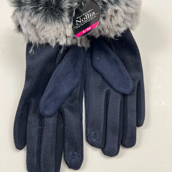Gloves - Women's Winter Grip - Navy with Gray Fur Accent - NWT - Picture 1 of 5